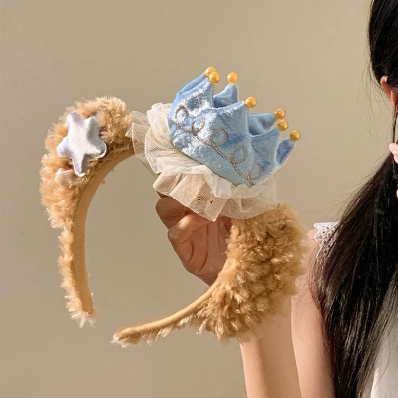 Cute Duffy Bear plush hairband for women, high head hairpin headband, daily wear for taking photos, washing face and pressing hair, headwear accessory details Picture