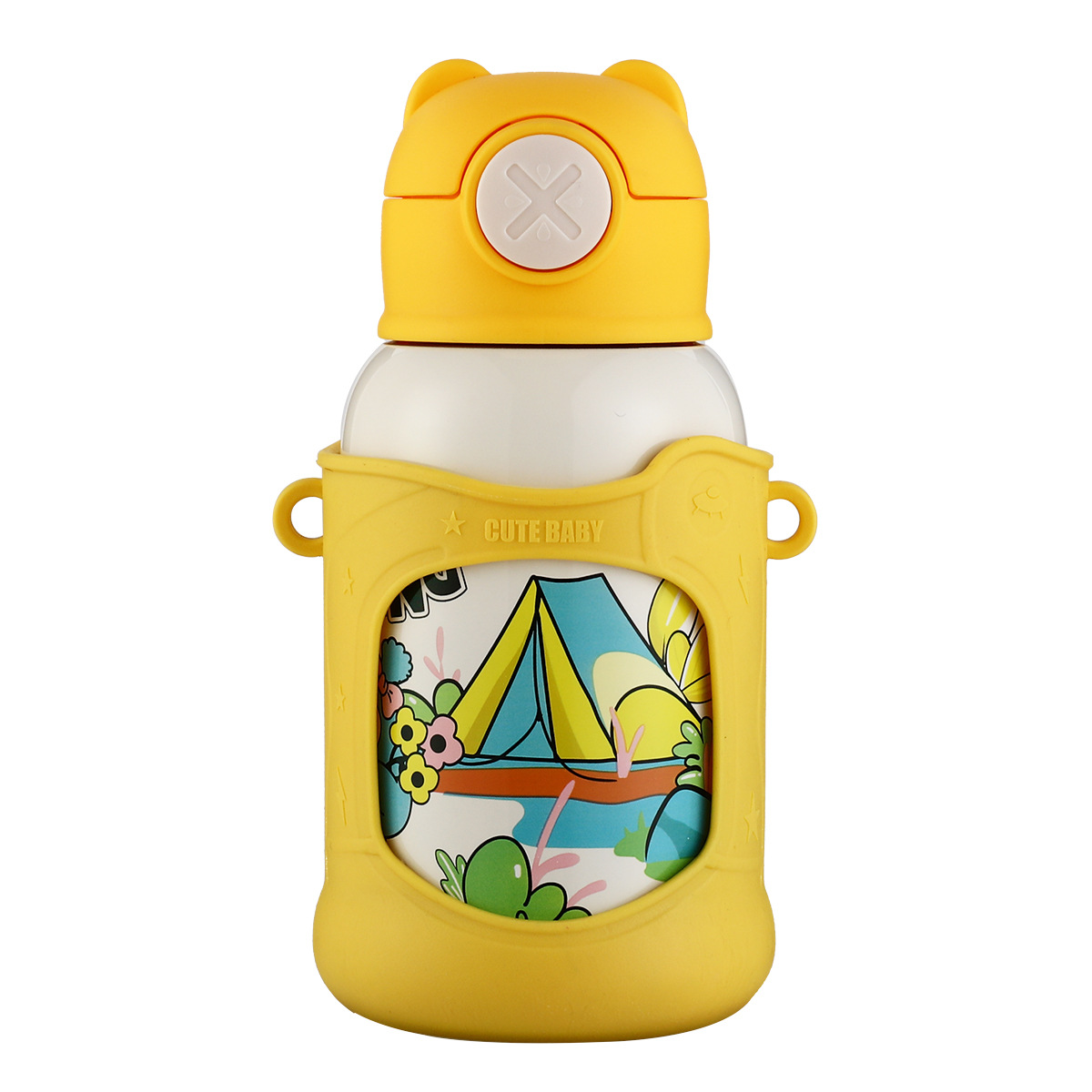 Customized 316 stainless steel children's insulated cup, one-click lid opening, bouncing straw cup, shoulder strap, student children's water bottle Item Picture
