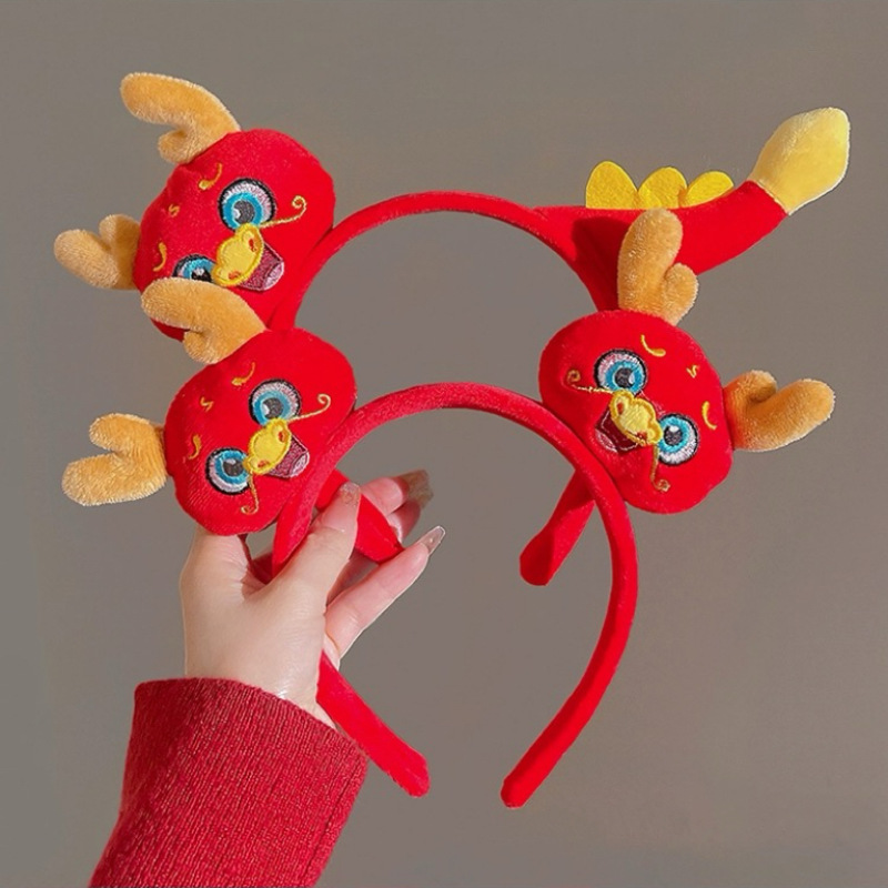 New Year's Day and New Year's Day festive headband 2024 Dragon Year Autumn and Winter Plush headband, cute and super adorable Dragon Year face-washing hairpin headwear Specification drawing