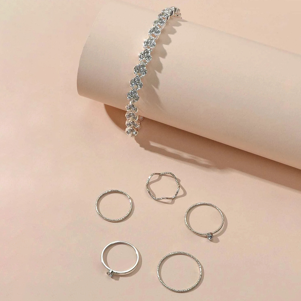 2025 New Set Korean style tail ring Roman bracelet Open index finger Ring Couple ring bracelet for women N6039 full figure