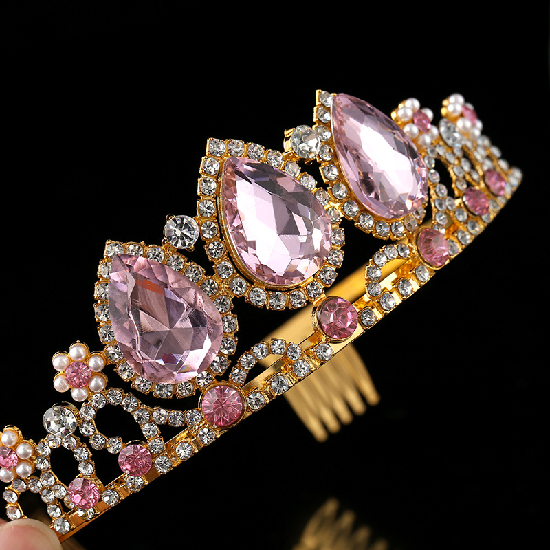 European and American ladies' alloy headbands, crystal bride crowns, popular diamond-encrusted headbands, birthday party crown headbands Specification drawing