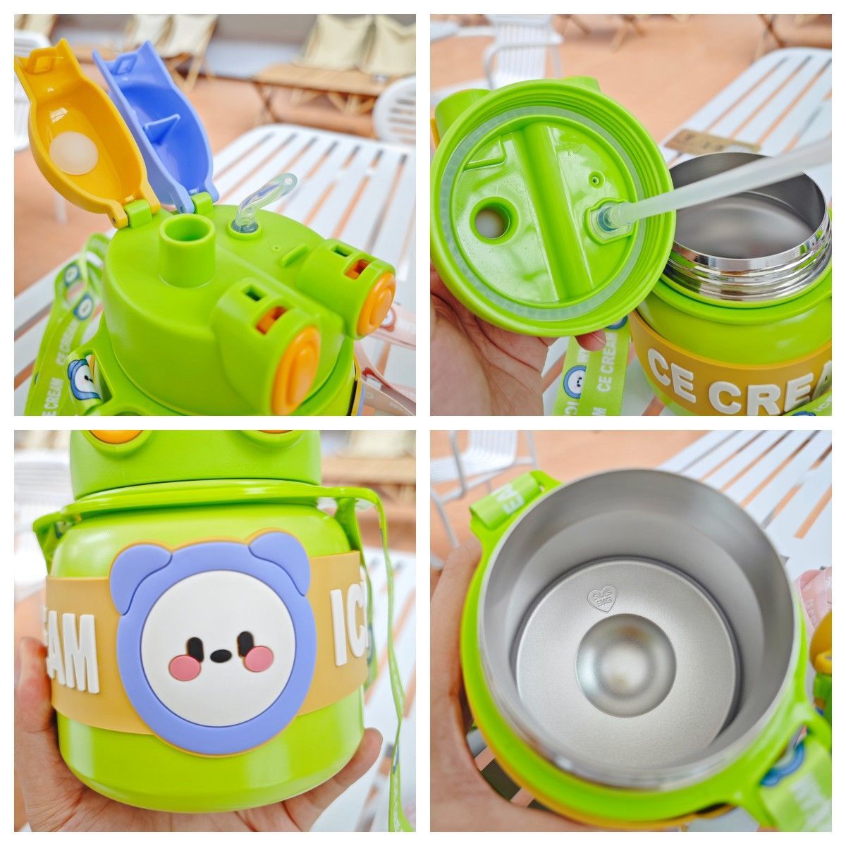 Cartoon children's water cup, high appearance level, cartoon double-drinking straw cup, creative portable large-capacity stainless steel insulated cup Application Scenario