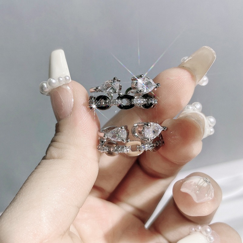 A double-layer chain ring for women, exquisite and elegant, sweet and cool, light luxury, trendy index finger ring, ins cold style, versatile open ring details Picture