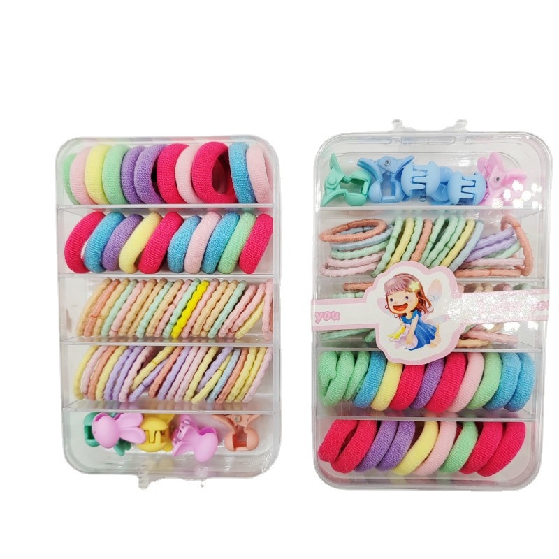 Wholesale of children's hair tie and hairpin boxes, high-elasticity thumb towel rings, rabbit grabbers, girls' hair ties and hair accessories sets Item Picture