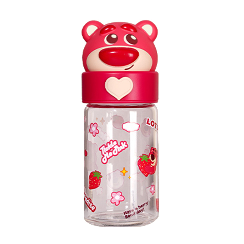 Strawberry Bear doll water cup, heat-resistant, portable glass cup for girls, small and leak-proof, gift for students, high appearance level cup Item Picture