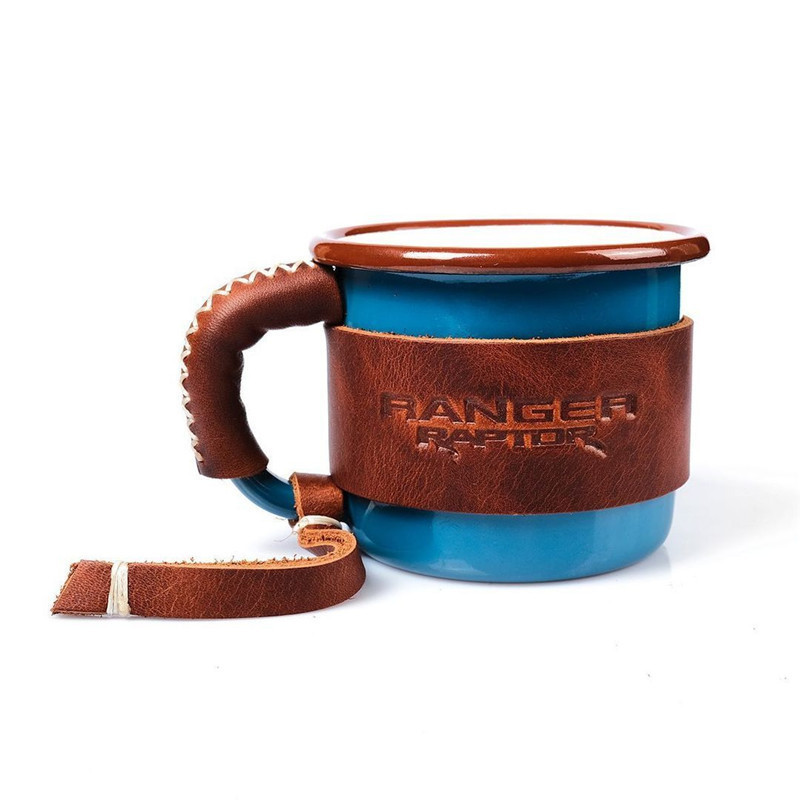 350ml enamel cup in stock, thickened enamel coffee cup for export, 8cm ins retro enamel cup with leather case Specification drawing
