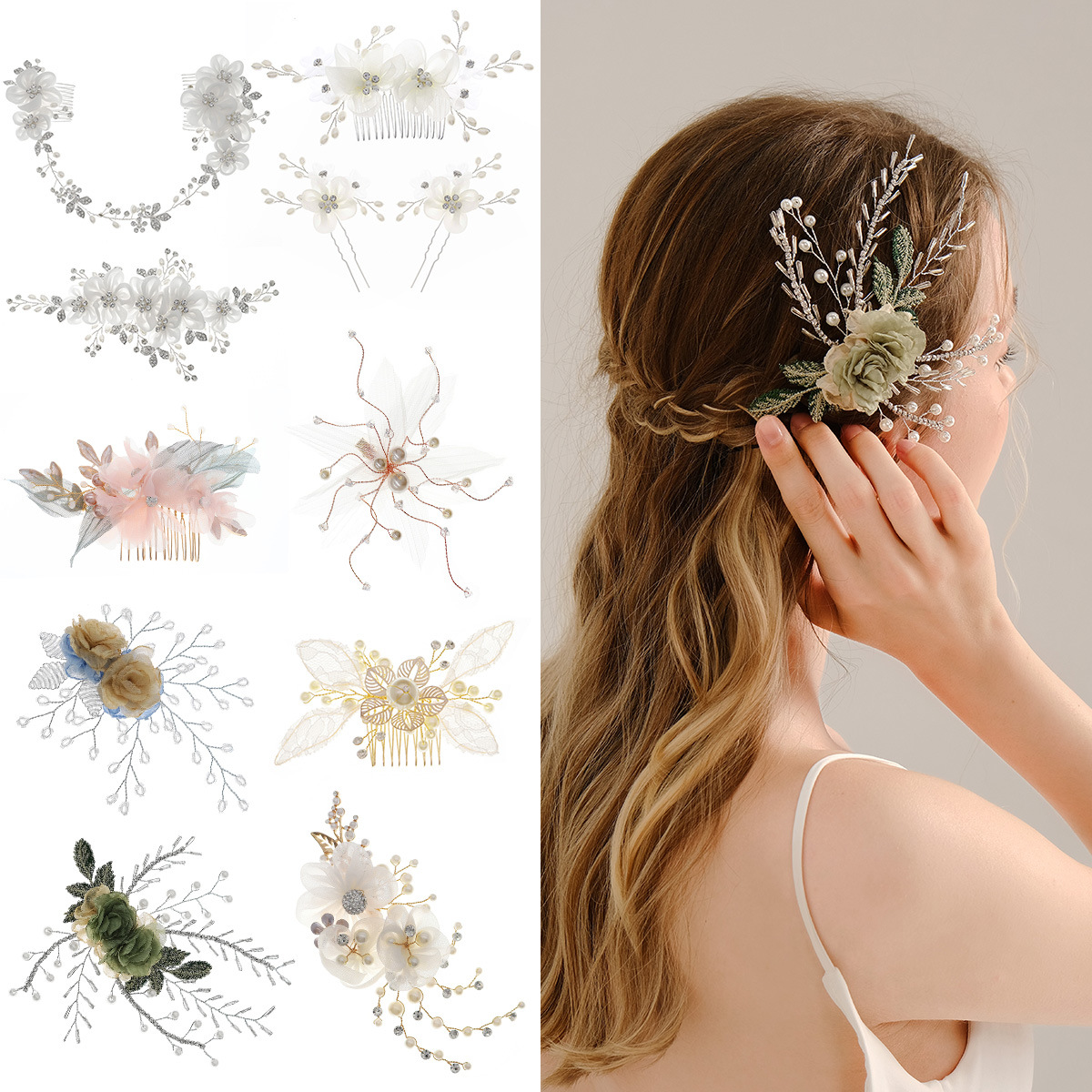 Cross-border bride headwear, forest-themed simulated flower hair comb, handcrafted fabric hair accessory, women's beach vacation accessory, hair clip and comb full figure