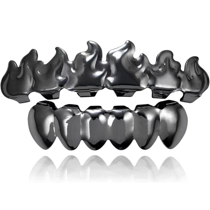 The new cross-border hip-hop flame braces metal are selling well. HIPHOP hip-hop gold braces Halloween gold teeth decoration details Picture