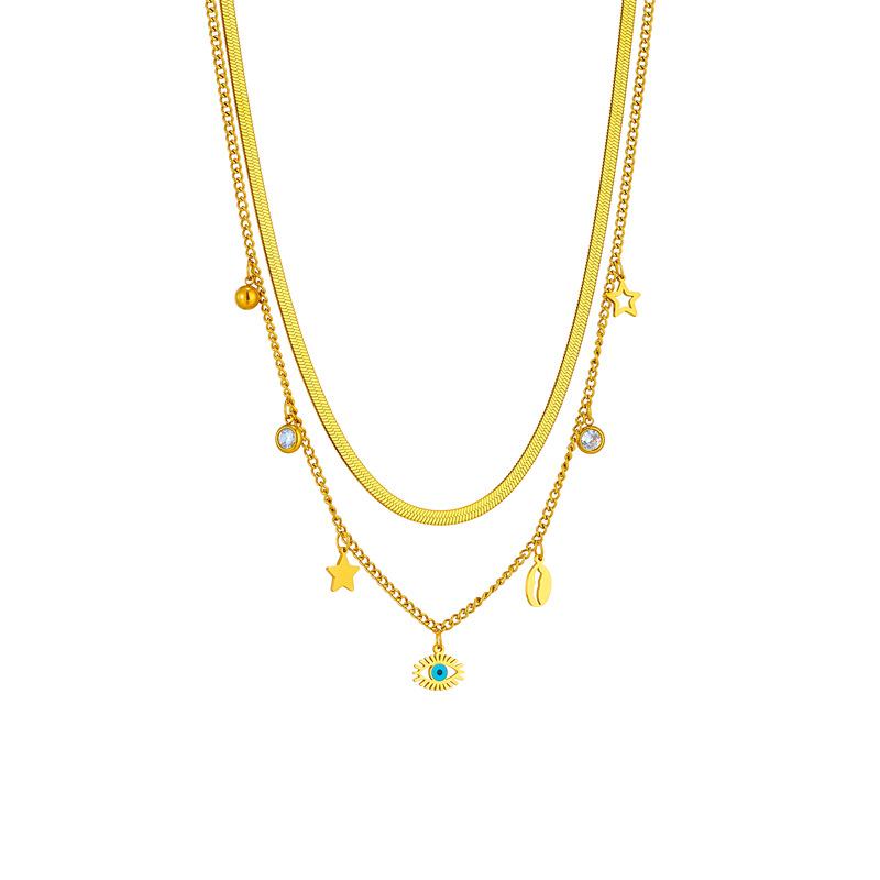 A double-layered stainless steel star-shaped shell hollowed-out eye pendant collarbone necklace with cross-border fashion accessories from Europe and America Item Picture