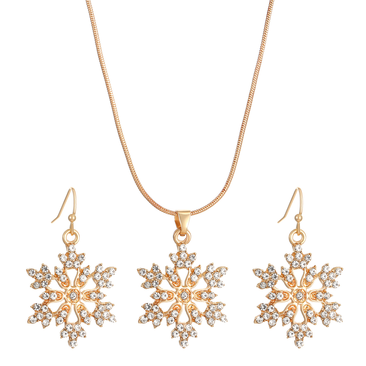New cross-border set of jewelry, simple and elegant, full diamond snowflake necklace, snowflake stud earrings, Valentine's Day and Christmas gifts Item Picture