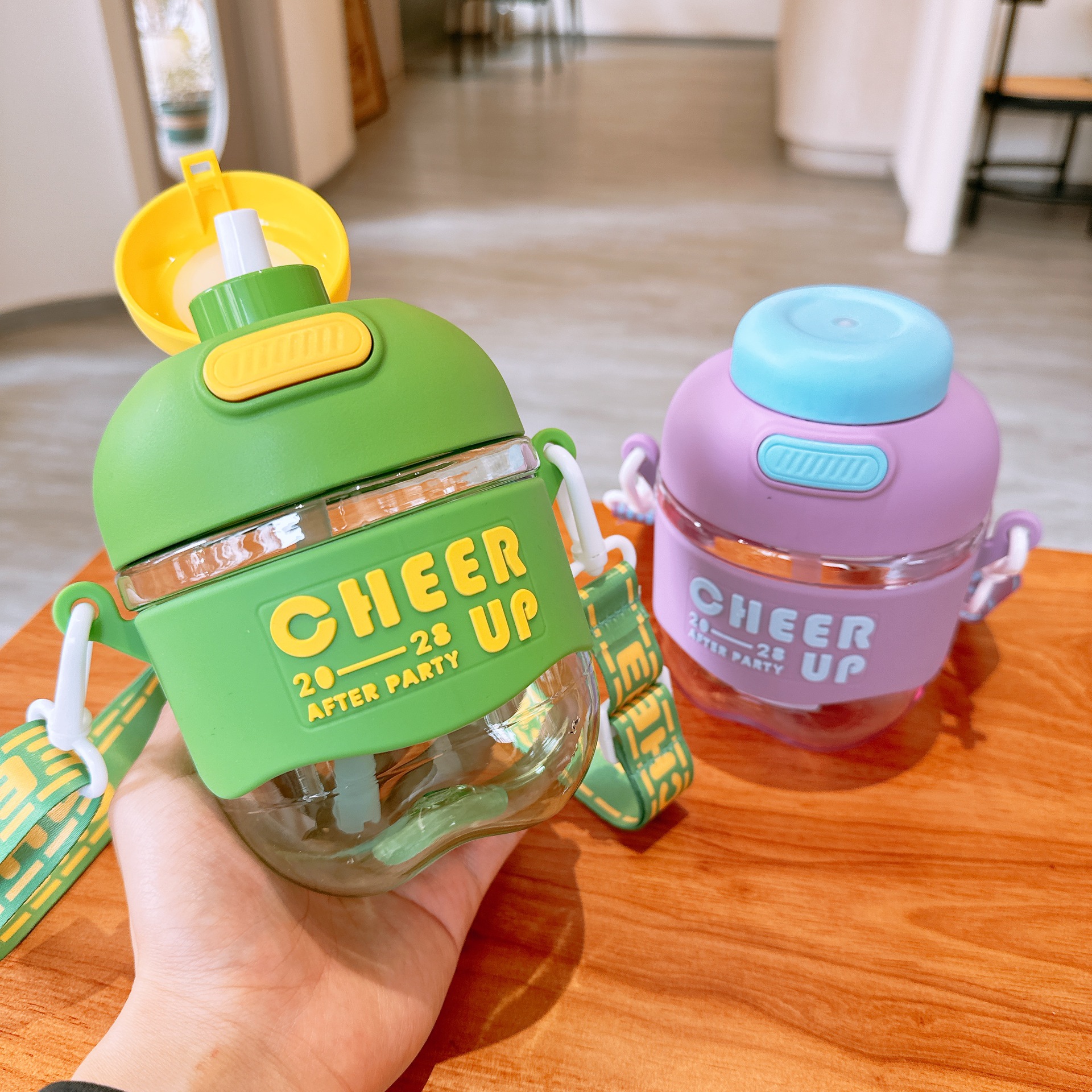 Cute and chubby plastic cup, high appearance level, small belly straw cup, portable outdoor student couple simple summer casual cup Specification drawing