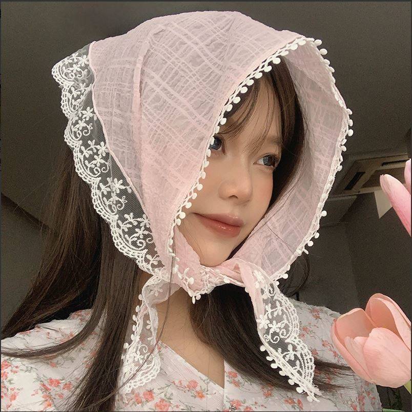 Summer dopamine checkered headband, lace triangular scarf, women's country style hair band, sweet girl's silk scarf headscarf Application Scenario