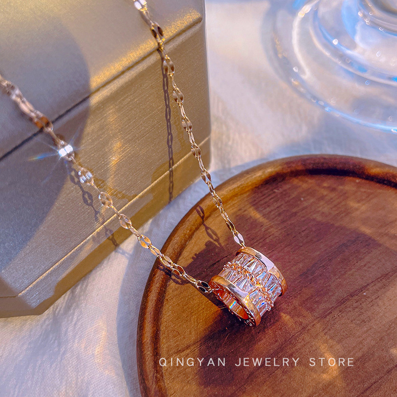 Fashionable double-row full diamond zircon waist pendant titanium steel necklace, women's niche light luxury high-end collarbone chain wholesale Specification drawing
