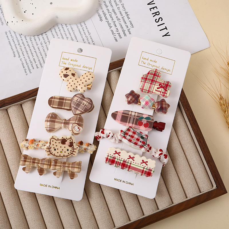 Children's duckbill clips, Korean style sweet and cute hair clips, bow check bangs clips, headwear, broken hair side hair clips details Picture