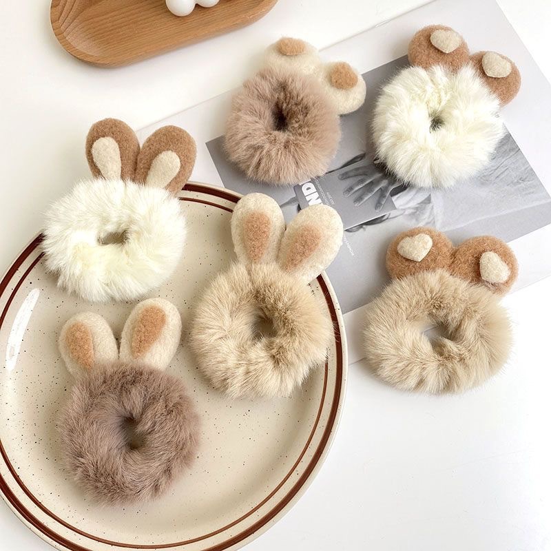 Autumn and winter: rabbit-ear plush hair tie, cute girl's heart, Japanese-style rubber band bun hairstyle, hair tie, headwear, leather case, hair tie full figure