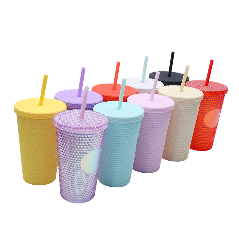 Cross-border gradient color new large capacity Studded prickling water cup 480ml transparent plastic portable durian cup full figure
