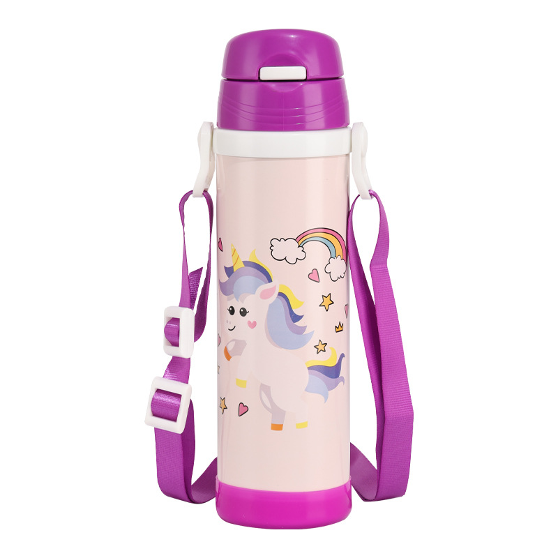 New 304 stainless steel insulated cup with one-button lid opening and straw, suitable for primary school, kindergarten, baby cups, water bottles and water cups Item Picture