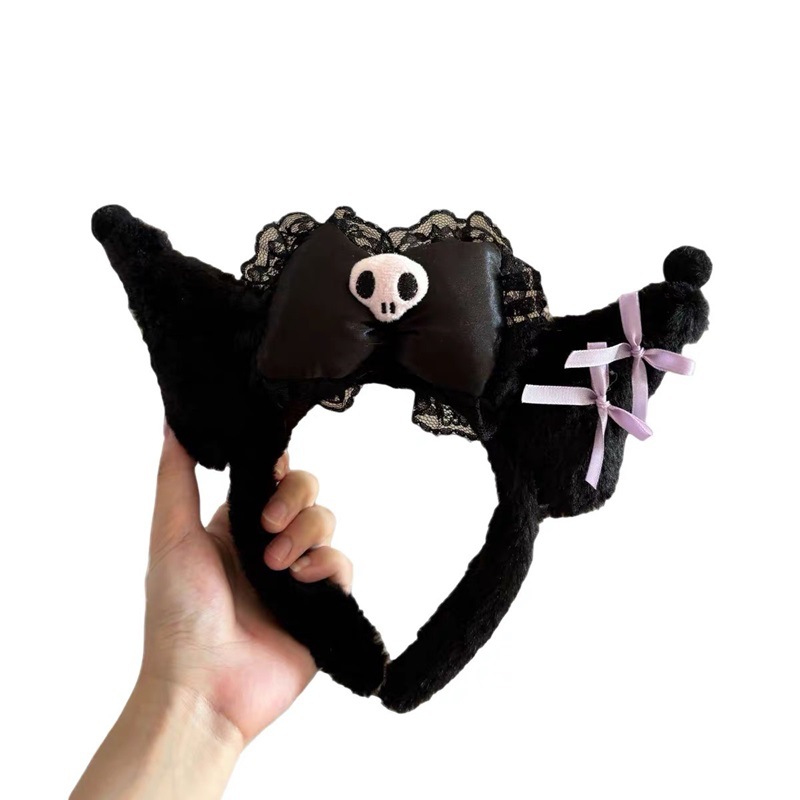 Cute pink bow Melody hairband, cartoon plush face wash headband, Halloween black Kulomi hair accessory Item Picture