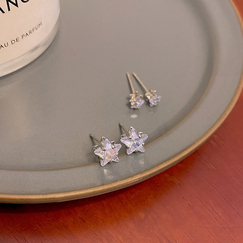 S925 Silver Needle Exquisite Zircon star Earrings, women's cold style, simple and high-end feel, five-pointed star stud earrings wholesale Application Scenario