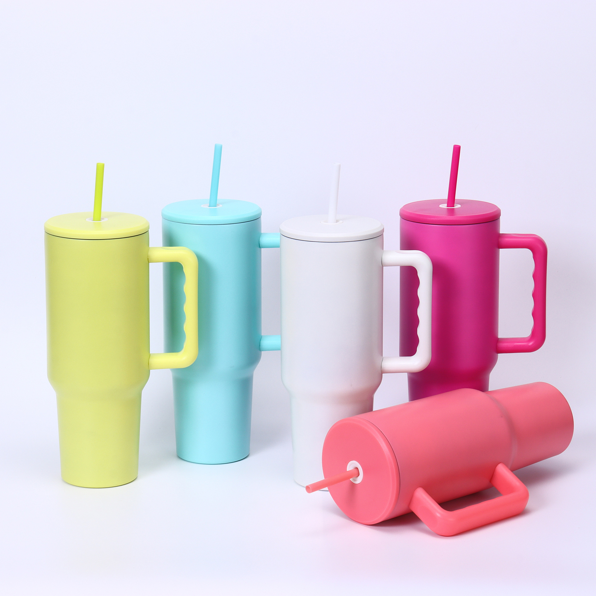 3rd generation 40oz car cup with sublimation coating, 304 stainless steel insulated cup, candy-colored portable handle, car cup straw details Picture