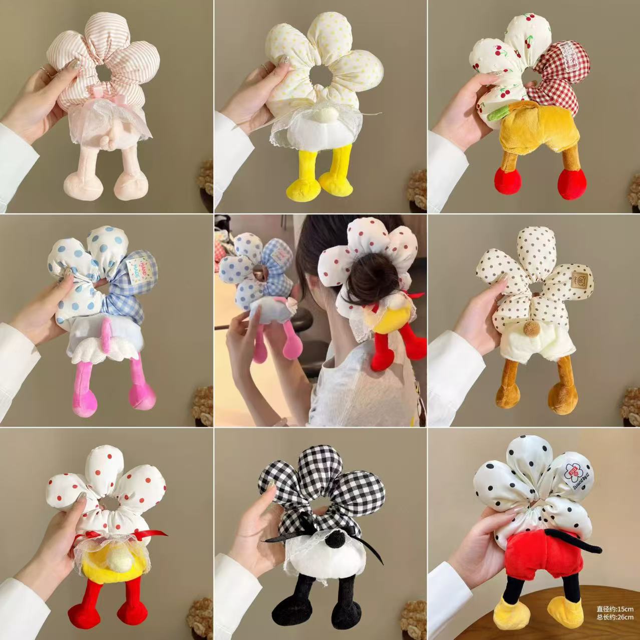 Mickey Pippi's new flower-shaped large intestine hair band for women's autumn and winter, creative bun headband, cute Mickey Mouse hair band polka dots details Picture