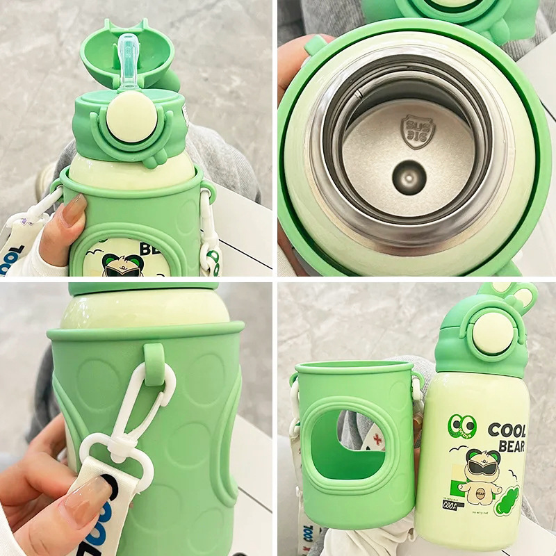 Cute rabbit insulated cup, children's cute girls' straw cup, crossbody high appearance level cartoon baby stainless steel cup Application Scenario