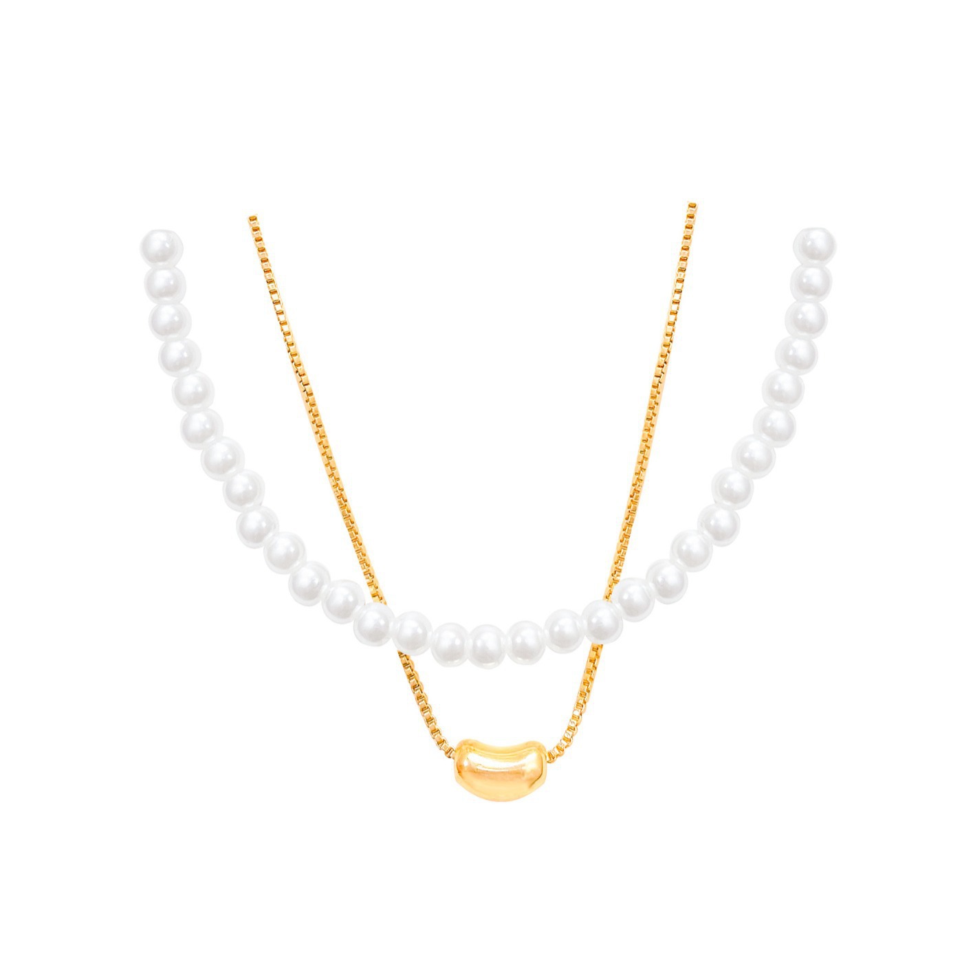 This Korean-style double-layered love bean imitation pearl necklace exudes a feminine and high-end charm and is versatile. The collarbone chain is a trendy accessory for a stylish look Item Picture