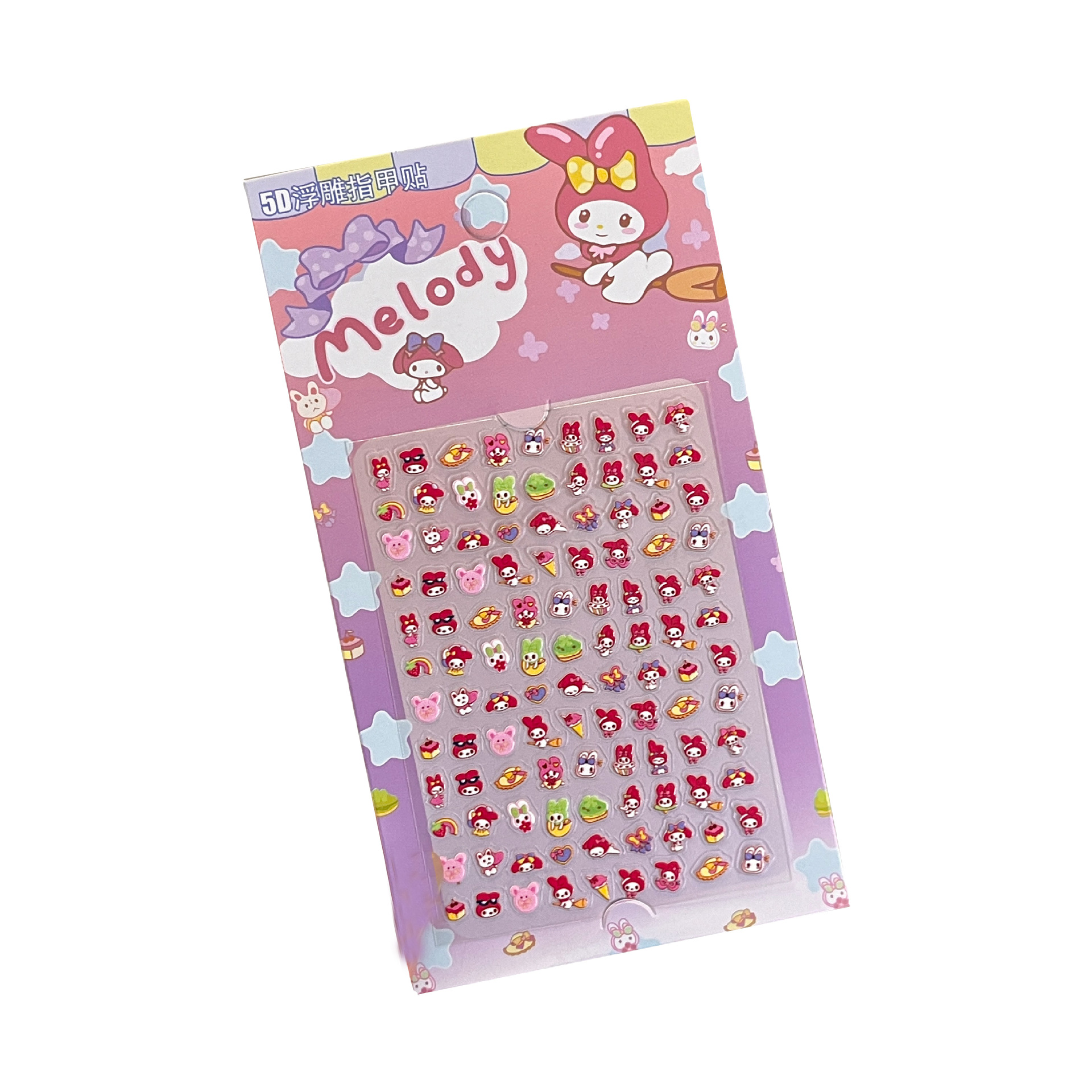 5D embossed nail stickers, children's nail art stickers, fun and creative stickers, cartoon stickers, Kuromi girl nail art accessories Item Picture