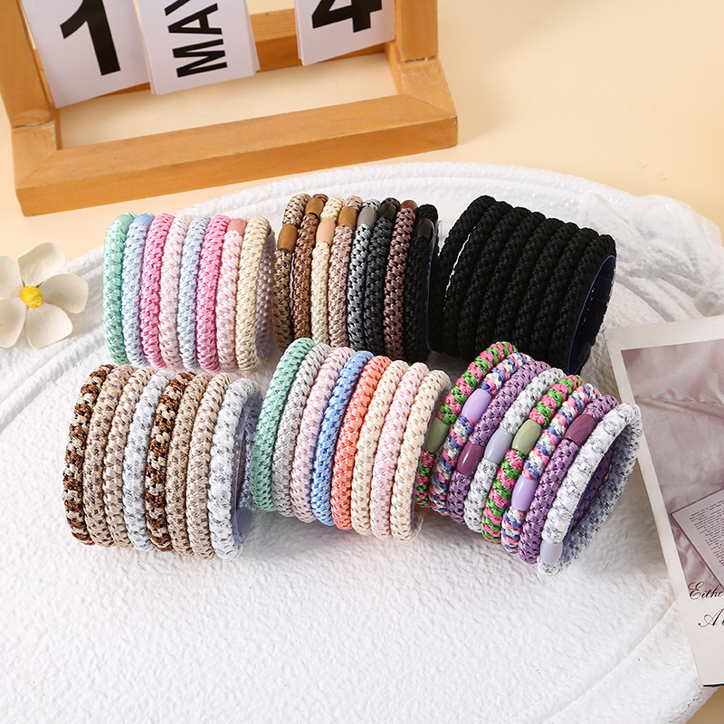 A set of 8 pieces of hair tie in a box with a fresh and elegant mixed color and high-end woven color, a girlish and artistic hair tie for girls full figure