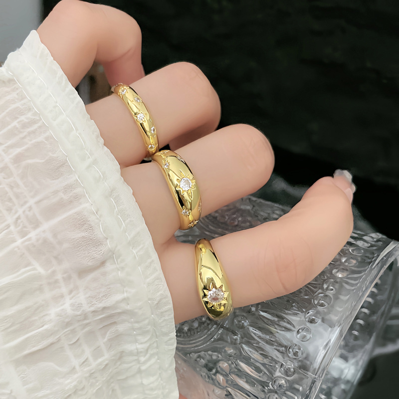 New Chinese-style national trend starlight micro-inlaid open ring for women, simple, sweet and cool star style, versatile and niche food ring full figure