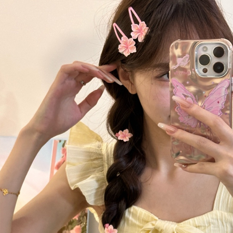 Spring Korean version cherry blossom children's hairpin that doesn't hurt hair, pink and cute girl's hairpin, flower headband, girl's hair accessory Specification drawing