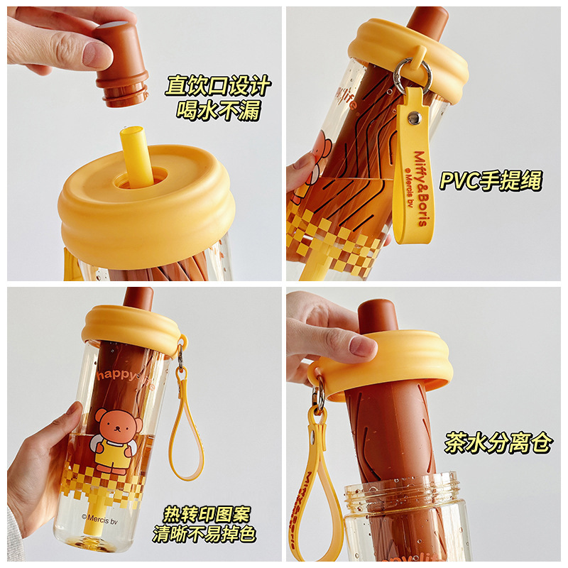 650ml Mifei Heartbeat Fructose Straw Cup, cute cartoon student and children portable tritan Water Cup, high school girls' beauty Application Scenario