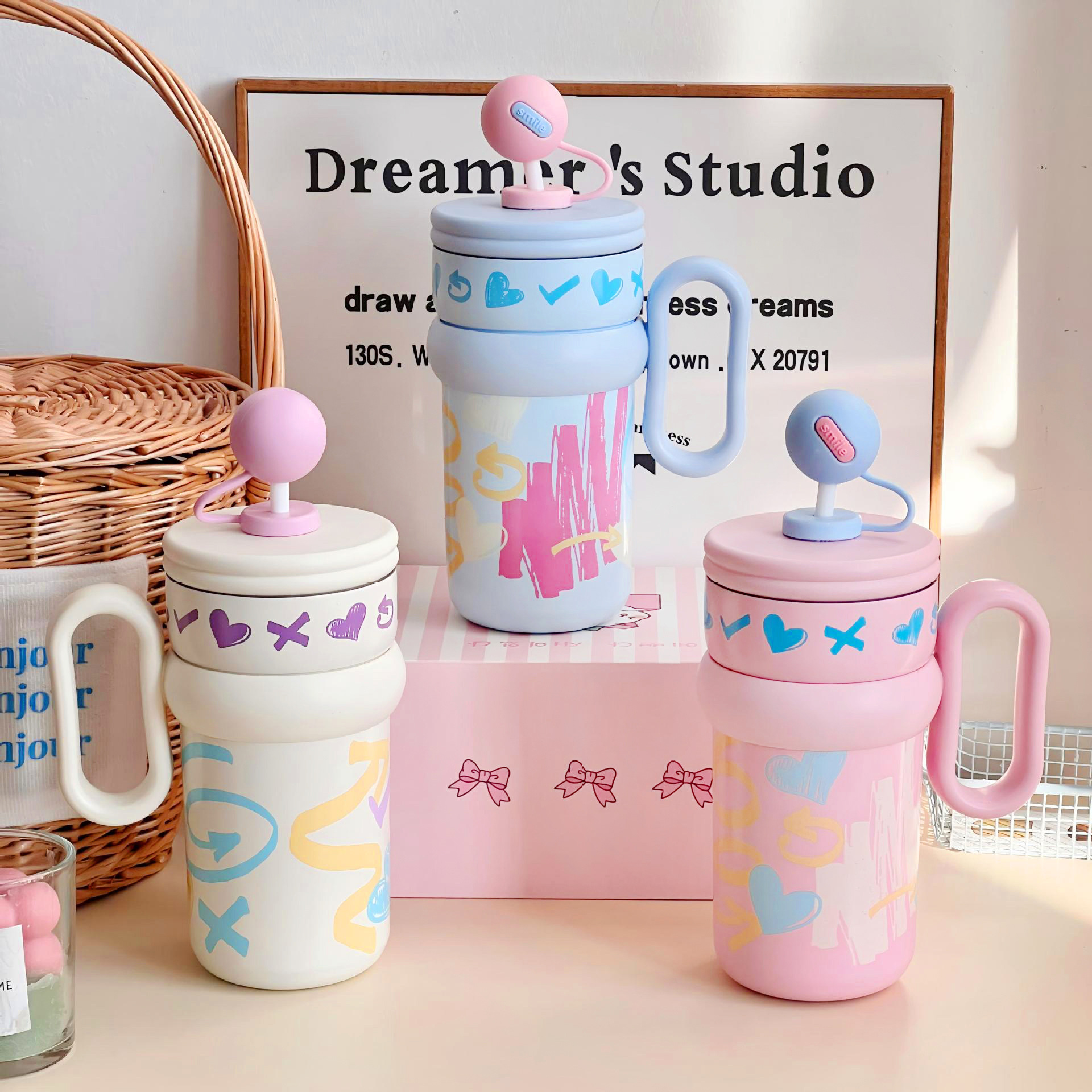 Female handle insulated cup, office large capacity, high appearance level, straw cup, giant cold preservation, 316 stainless steel water cup details Picture