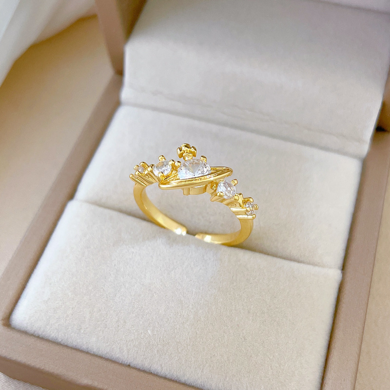 【 Real Gold 】 Zircon Planet Full Diamond ring with adjustable opening, simple Japanese-style bracelet, couple rings details Picture