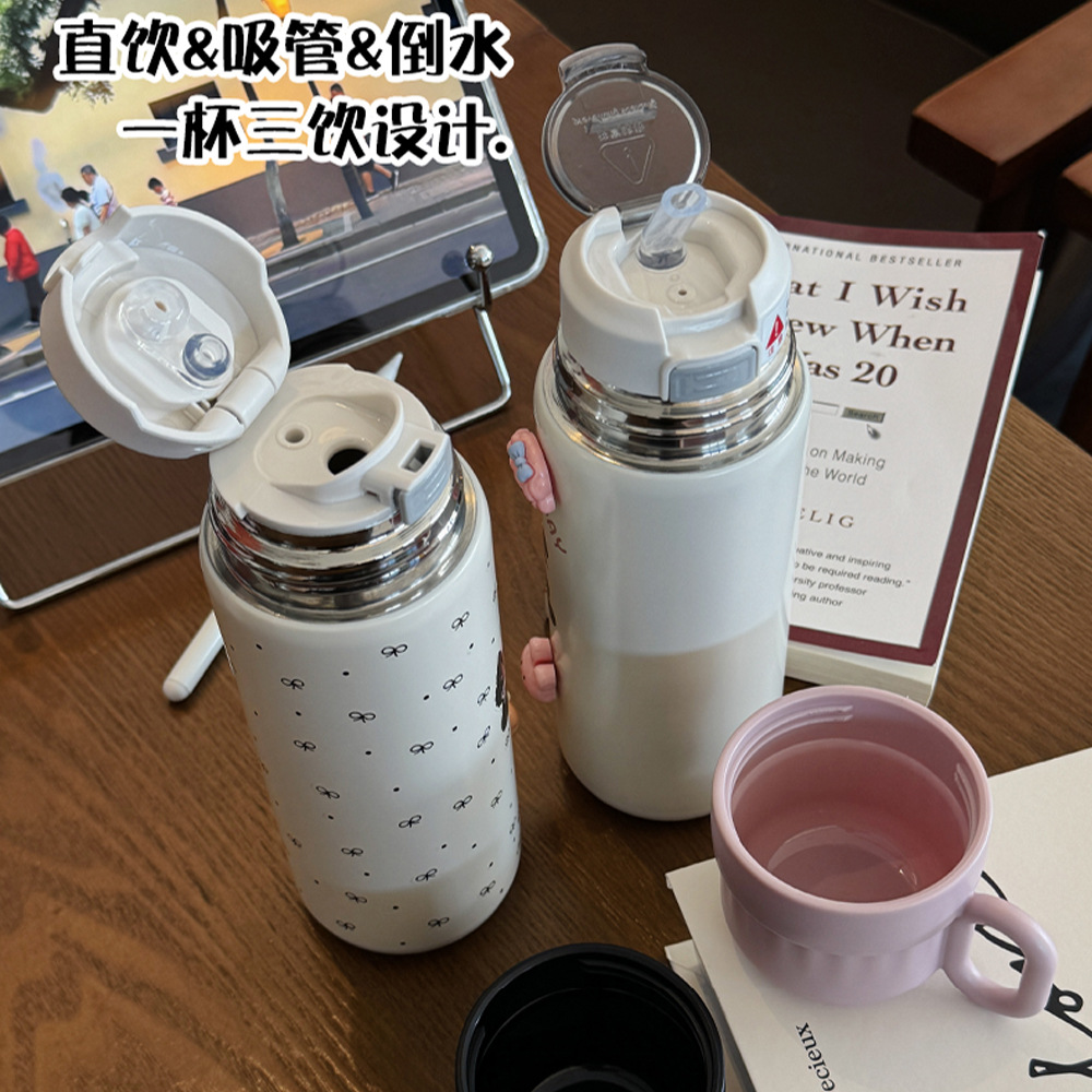 New bowknot girls' insulated cup with high appearance level, portable one-lid dual-purpose stainless steel cup gift Application Scenario