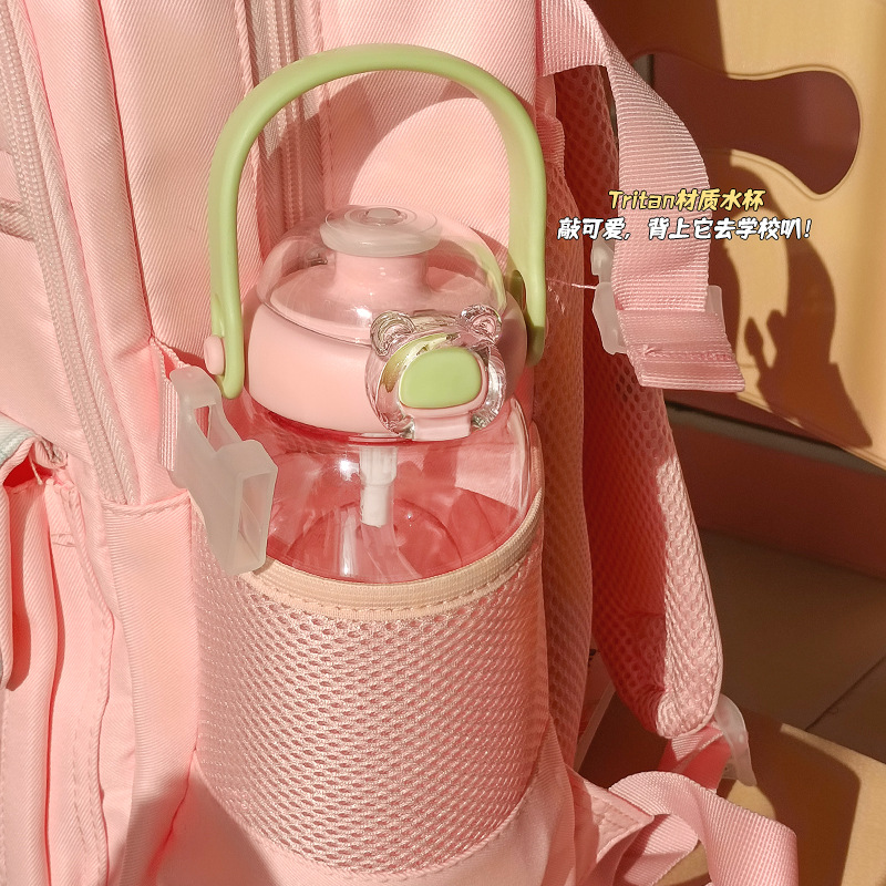 New cartoon straw cup, high appearance level, portable and cute girls' water bottle, large-capacity plastic cup specially designed for children to go to school Application Scenario