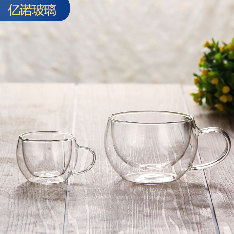 Factory wholesale with breakfast cups, coffee and milk tea cups, household flower tea cups, double-layer heat-insulating glass water cups full figure