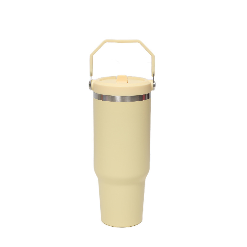 Cross-border factory direct supply 304 stainless steel insulated cups, Danli handle solid-color water cups, light luxury and high-end car cups Item Picture
