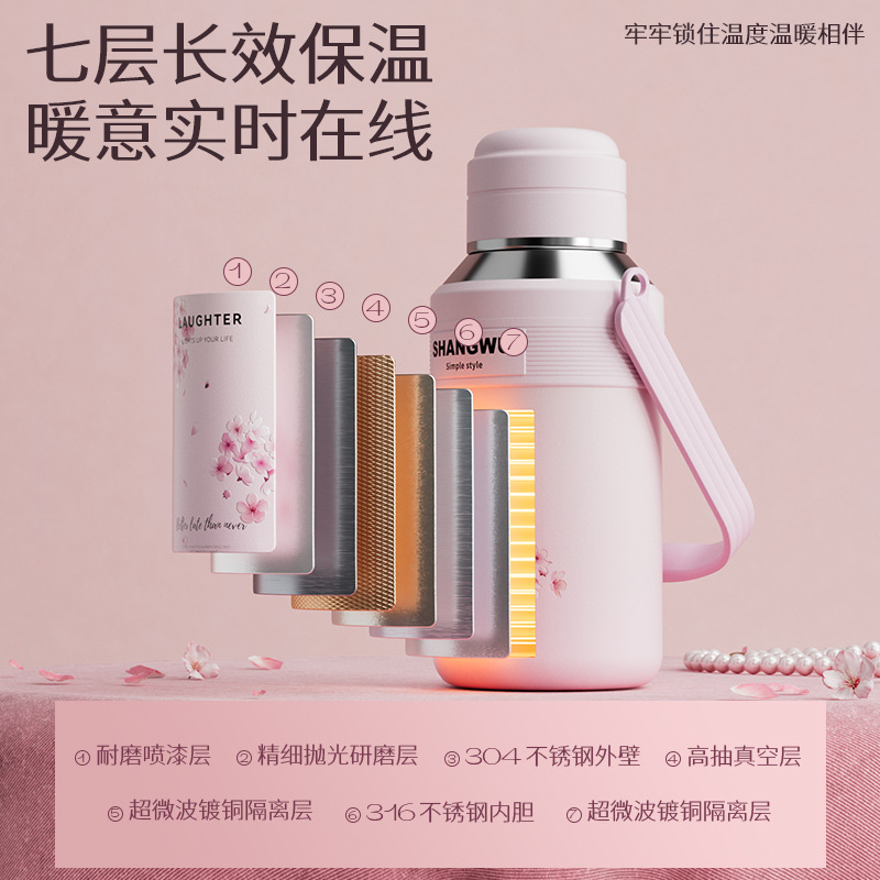 Fashionable new insulated cup, high appearance level, women's outdoor sports water bottle, 316 stainless steel large-capacity water cup with a shoulder strap Application Scenario