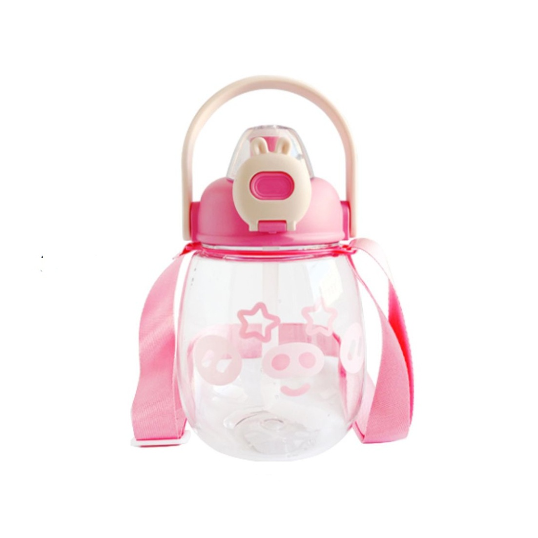 New style of plastic cup for girls with big bellies, cute rabbit, student cartoon pig, portable, high appearance level, hand-held straw cup Item Picture