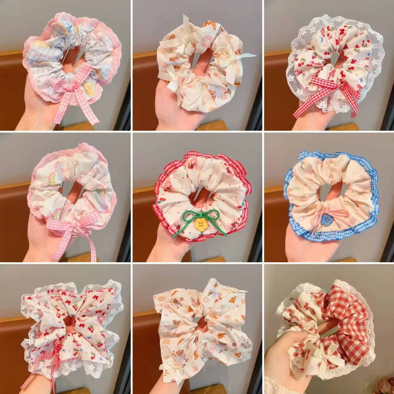 Forest-style lace-trimmed pig intestine hair band for women, 2025 new style hair tie with leather band, summer fat intestine hair band and headwear full figure