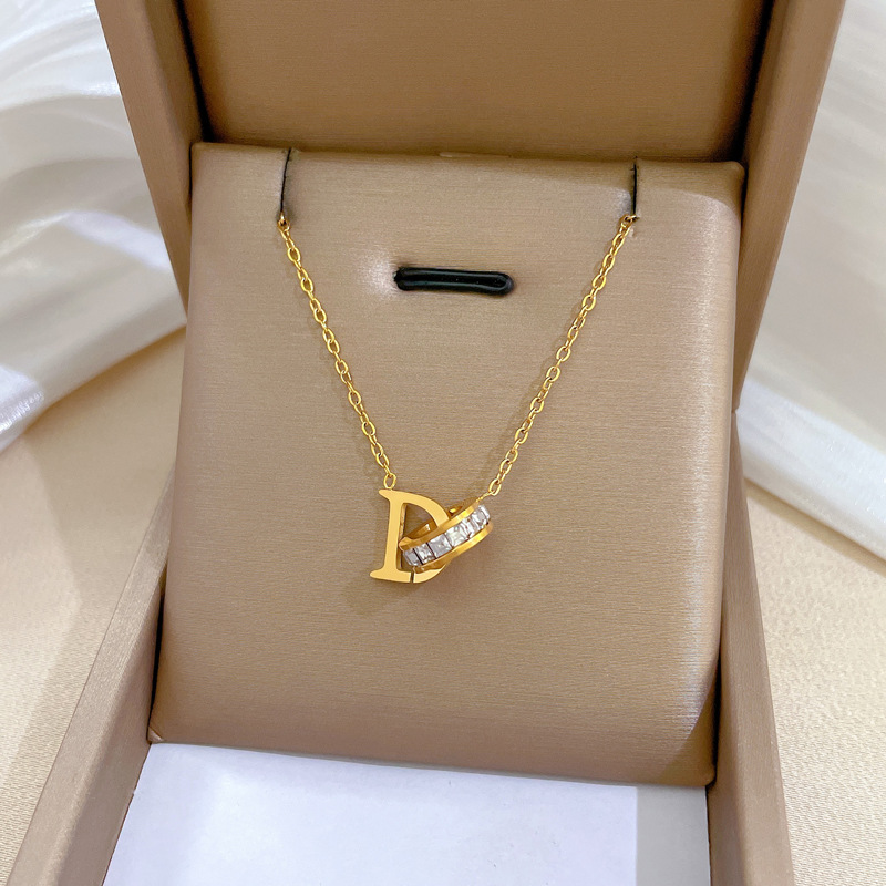【 All-titanium Steel 】 D-shaped circular ring with a unique and minimalist style, real gold necklace inside the furnace, women's ins collarbone chain full figure