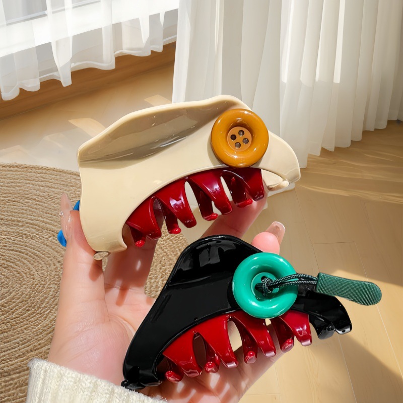 Fun patchwork button clip women's 2025 new bestseller color-blocked hairpin half-clip shark clip cute headwear Specification drawing