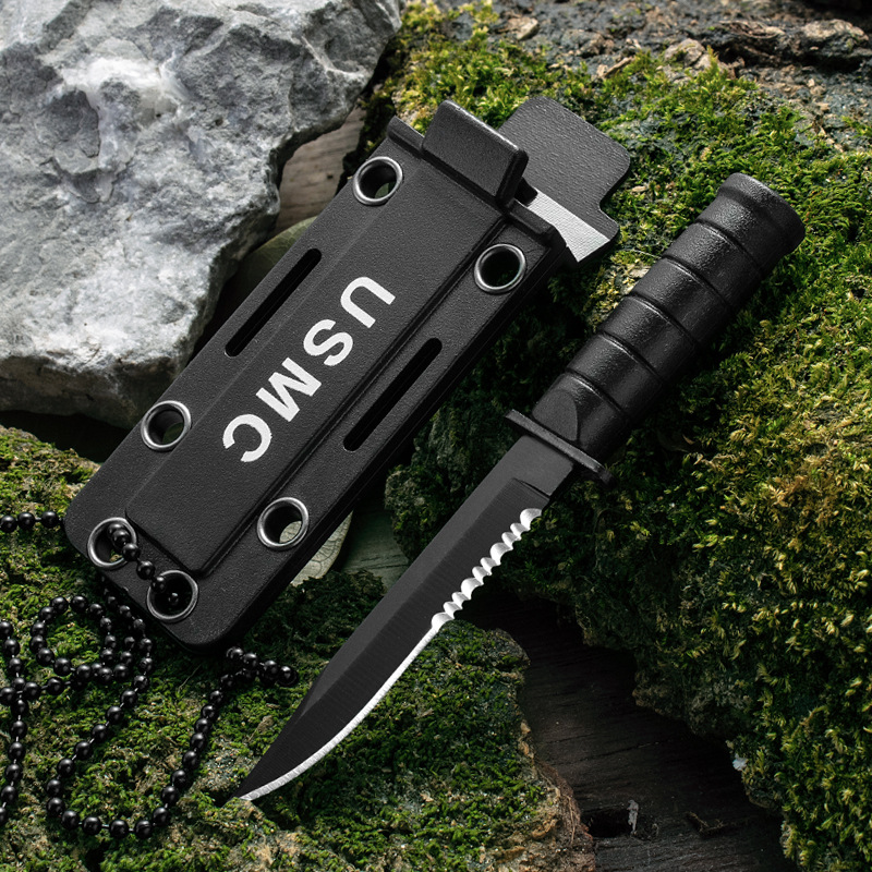 Mini outdoor knife, stainless steel camping key, small straight knife, survival chain, Yangjiang knife, multi-purpose portable knife Specification drawing