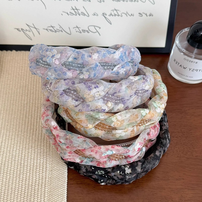 Fashionable and light luxury style, versatile woven Korean-style wide-brimmed hair band, retro colored mesh, summer toothed headband hair accessory Specification drawing