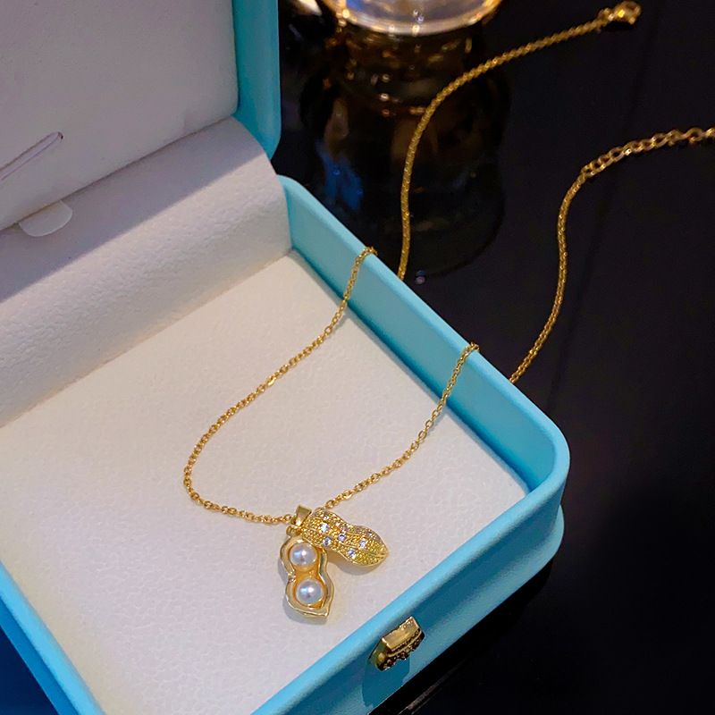 Fashionable and simple zircon small pearl peanut necklace, a niche design for women, a popular collarbone chain, a versatile and light luxury accessory Specification drawing