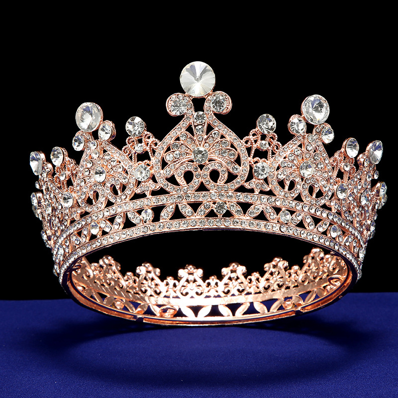 European-style court-style bride crown hair accessory, full circle of round rhinestones, Baroque European and American bride headwear factory direct sales full figure