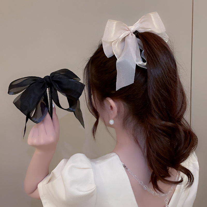 Bow, banana clip, vertical clip, high ponytail buckle, hair clip, back of the head, elegant headwear, elegant and fresh hair clip, hair accessory full figure