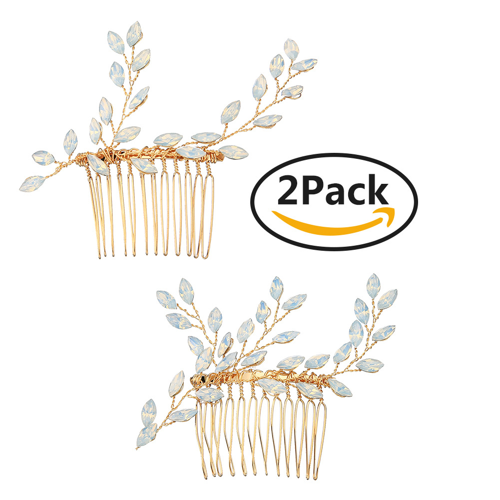 New European and American bridal accessories, water diamond hair comb, wedding headwear, golden pair comb, versatile wedding updo, hand-inserted comb Item Picture