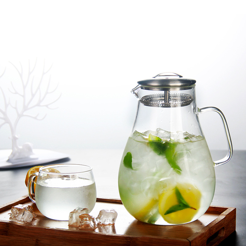 Wholesale glass juice kettles, household filtering cold water kettles, creative high appearance level, high-temperature resistant, matte cold water kettles, fruit tea kettles full figure